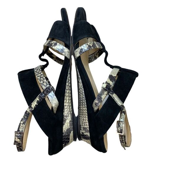 🔵Aquatalia Black Suede & Snakeskin Embossed Leather Wedge Sandals 7.5 - Picture 5 of 9